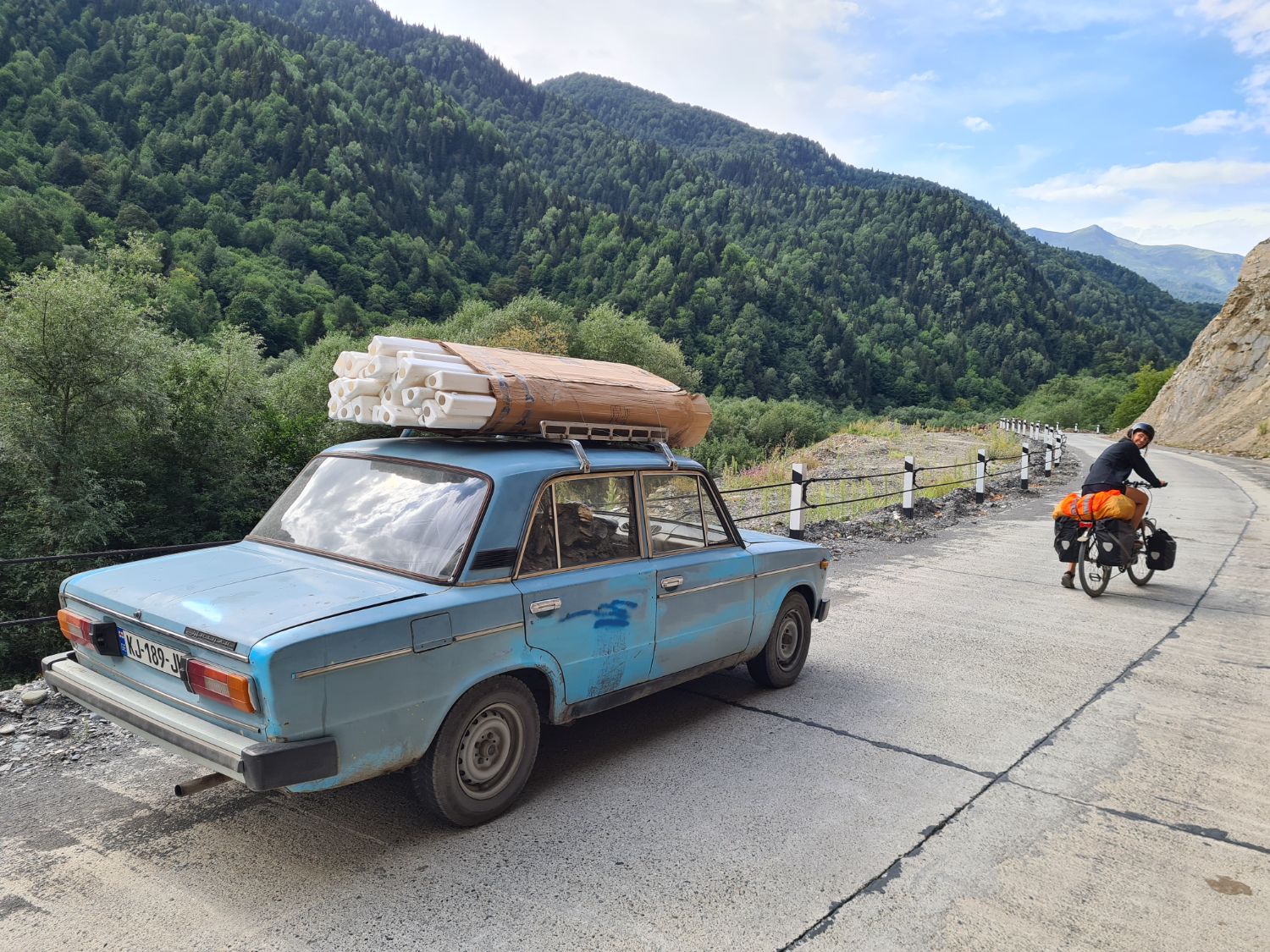 Road works using a Soviet-era Lada