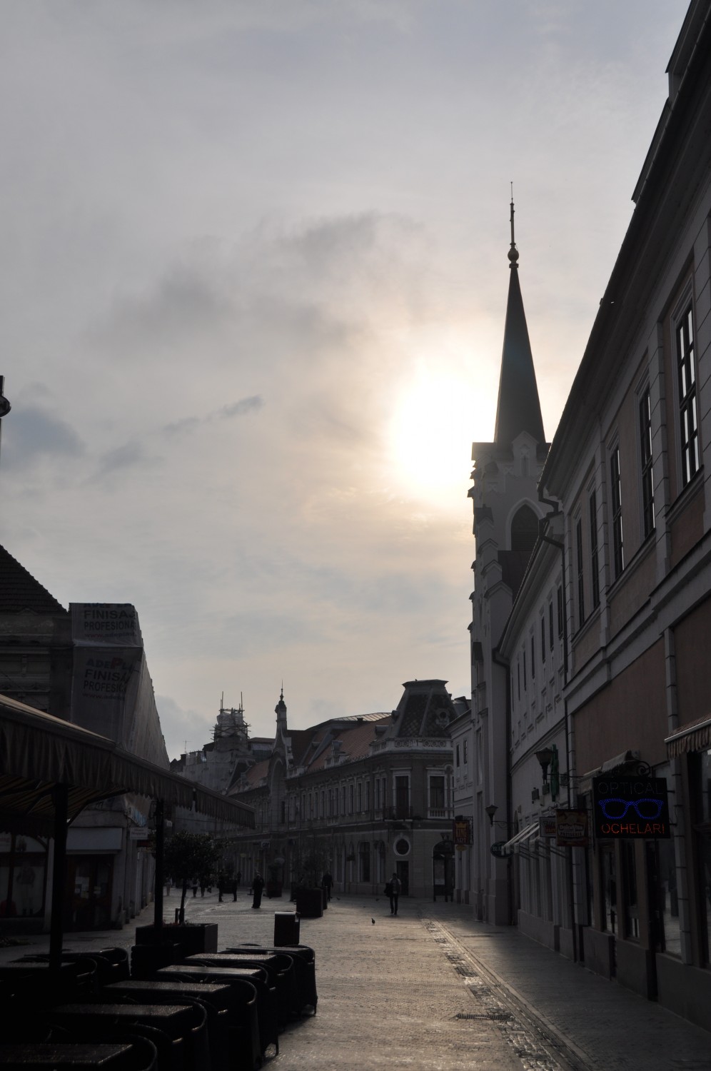 The sunny pedestrian street in Oradea